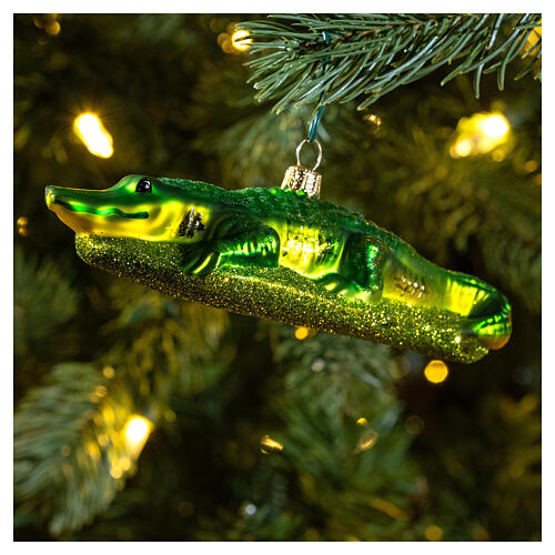 Blown glass Christmas ornament, alligator 2
