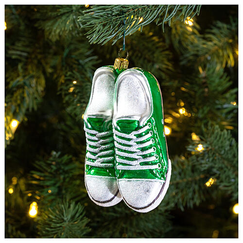 Blown glass Christmas ornament, green sneakers 2