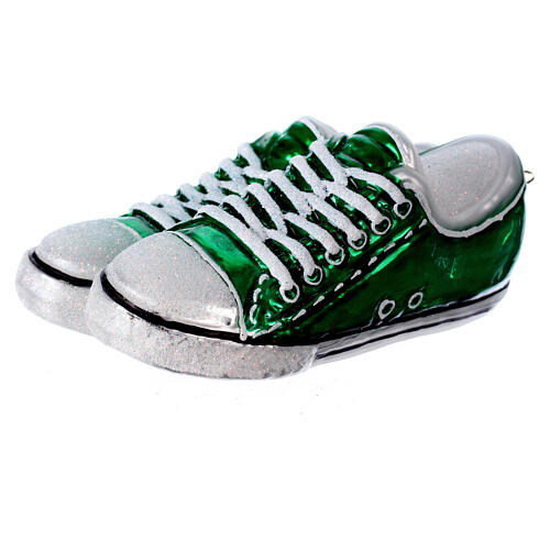 Blown glass Christmas ornament, green sneakers 3