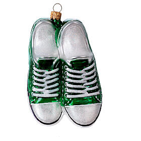 Blown glass Christmas ornament, green sneakers