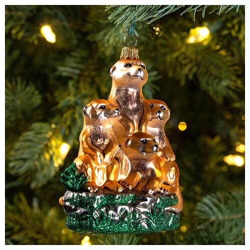 Blown glass Christmas ornament, meerkats on guard 2
