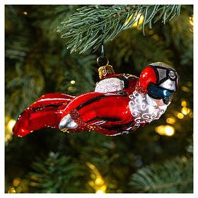 Blown glass Christmas ornament, wingsuit Santa