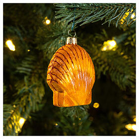 Orangefarbene Muschel, Weihnachtsbaumschmuck aus mundgeblasenem Glas