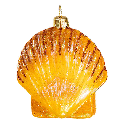 Blown glass Christmas ornament, orange seashell 1