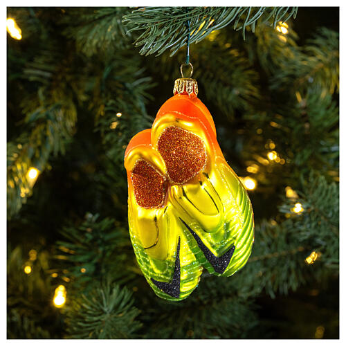 Blown glass Christmas ornament, soccer shoes 2