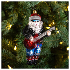 Blown glass Christmas ornament, rockstar Santa