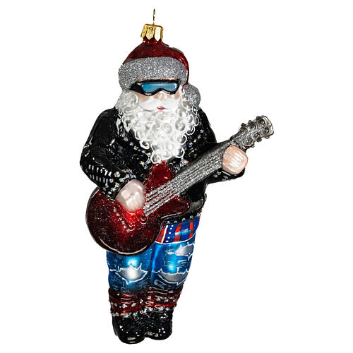 Blown glass Christmas ornament, rockstar Santa 1