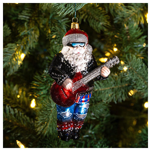 Blown glass Christmas ornament, rockstar Santa 2
