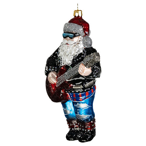 Blown glass Christmas ornament, rockstar Santa 3