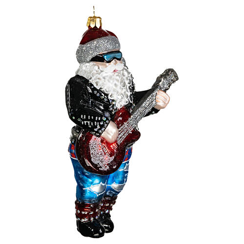 Blown glass Christmas ornament, rockstar Santa 4