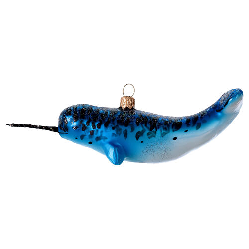 Blown glass Christmas ornament, Narwhal 1