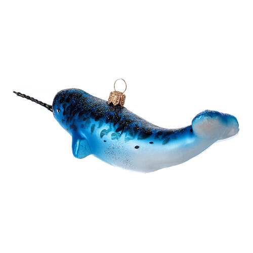 Blown glass Christmas ornament, Narwhal 4