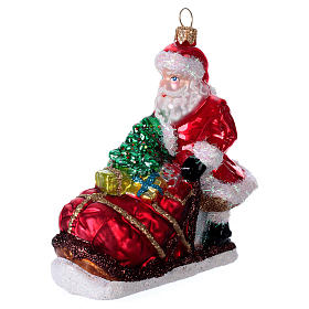 Blown glass ornaments: Blown glass Christmas ornament, Santa on the sleigh