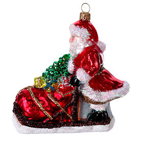 Blown glass Christmas ornament, Santa on the sleigh