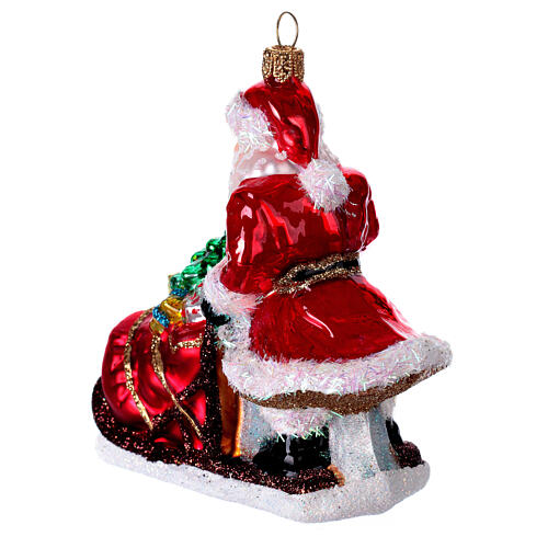 Blown glass Christmas ornament, Santa on the sleigh 5