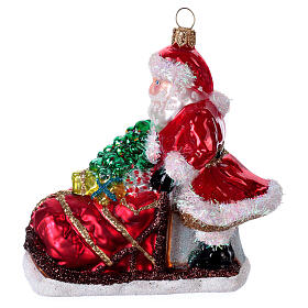 Święty Mikołaj na sankach dekoracja ze szkła dmuchanego na choinkę