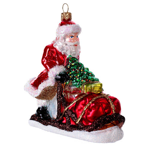 Blown glass Christmas ornament, Santa Claus sledding 4