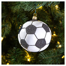 Blown glass Christmas ornament, soccer ball