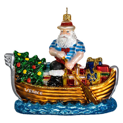 Blown glass Christmas ornament, gondola Santa 1