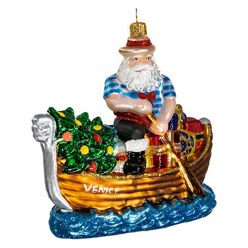 Blown glass Christmas ornament, gondola Santa 3