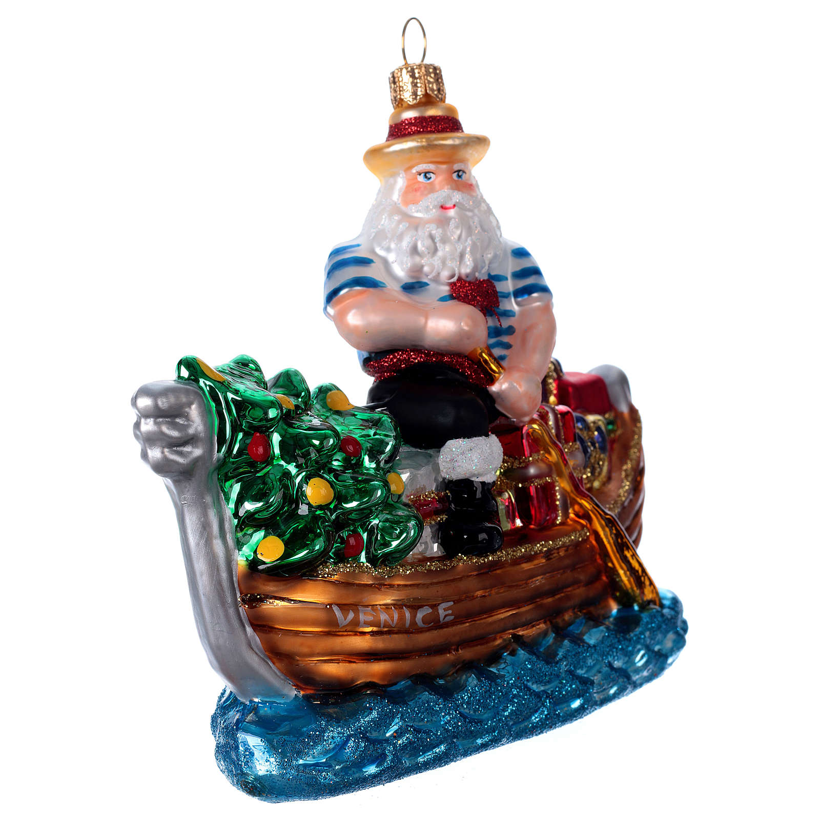 Blown glass Christmas ornament, Santa Claus in a gondola | online sales ...