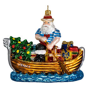 Blown glass Christmas ornament, Santa Claus in a gondola