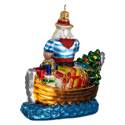 Blown glass Christmas ornament, Santa Claus in a gondola 4