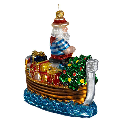 Blown glass Christmas ornament, Santa Claus in a gondola 5