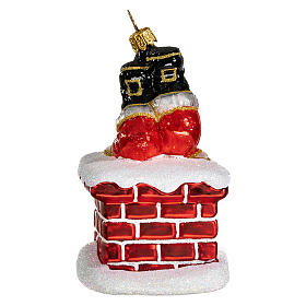 Blown glass Christmas ornament, Santa in the chimney