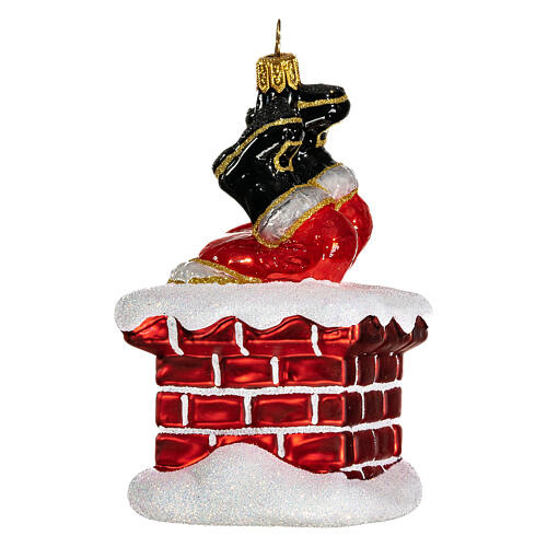 Blown glass Christmas ornament, Santa in the chimney 4