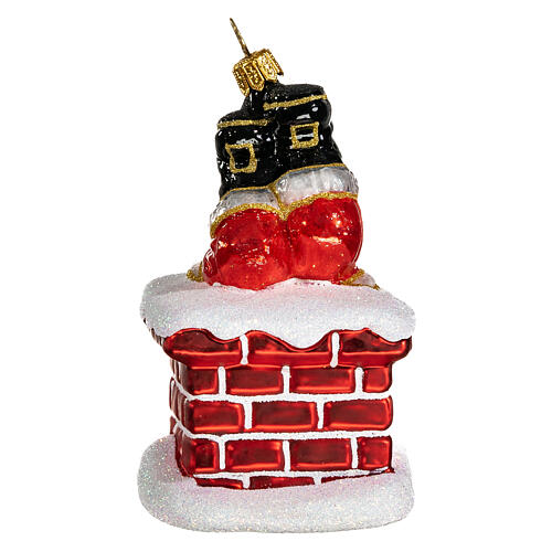Święty Mikołaj w kominie dekoracja ze szkła dmuchanego na choinkę 1