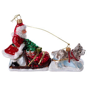 Papá Noel en trineo con perros siberianos vidrio soplado