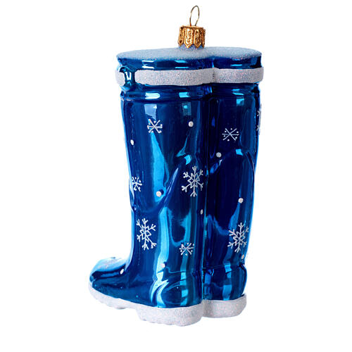 Blown glass Christmas ornament, blue rubber boots 4