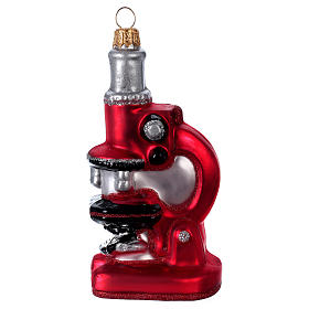 Blown glass Christmas ornament, red microscope