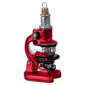 Blown glass Christmas ornament, red microscope