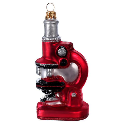 Blown glass Christmas ornament, red microscope 1