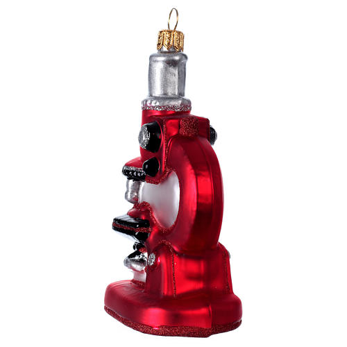 Blown glass Christmas ornament, red microscope 3