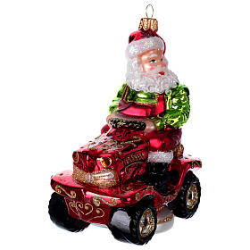 Christbaumschmuck aus mundgeblasenen Glas: Weihnachtsmann auf Rasenmäher mundgeblasenen Glas für Tannenbaum