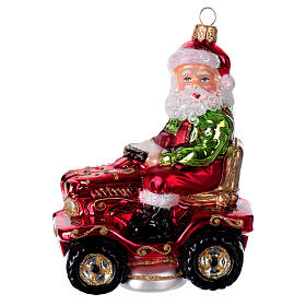 Blown glass ornaments: Blown glass Christmas ornament, Santa Claus on lawnmower