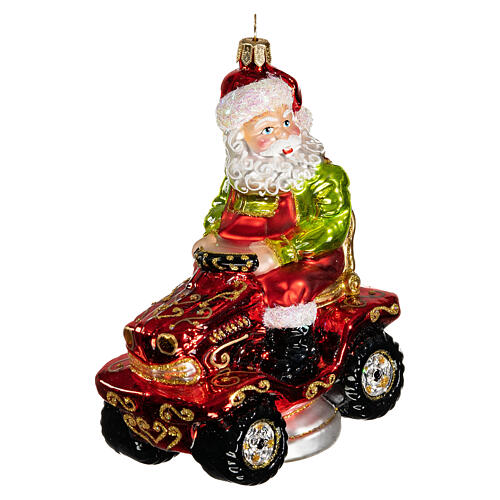 Blown glass Christmas ornament, Santa Claus on lawnmower 3