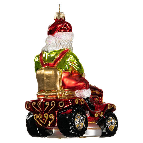 Blown glass Christmas ornament, Santa Claus on lawnmower 5