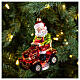 Blown glass Christmas ornament, Santa Claus on lawnmower s2