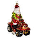 Blown glass Christmas ornament, Santa Claus on lawnmower s4