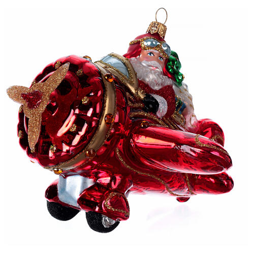 Blown glass Christmas ornament, flying Santa 3