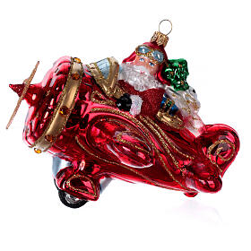 Blown glass Christmas ornament, Santa Claus flying