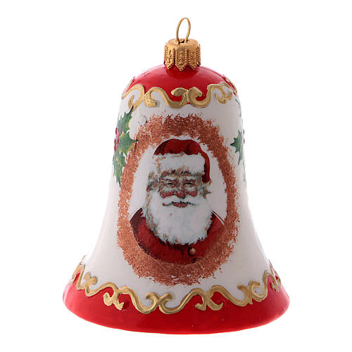 Weihnachtskugel aus mundgeblasenem Glas, Glockenform, Motiv Weihnachtsmann 1