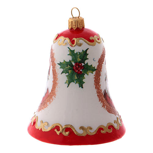 Weihnachtskugel aus mundgeblasenem Glas, Glockenform, Motiv Weihnachtsmann 2