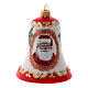Weihnachtskugel aus mundgeblasenem Glas, Glockenform, Motiv Weihnachtsmann s1