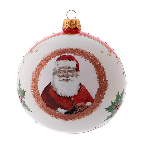 Weihnachtskugel aus mundgeblasenem Glas, runde Form, Motiv Weihnachtsmann, 100 mm 1