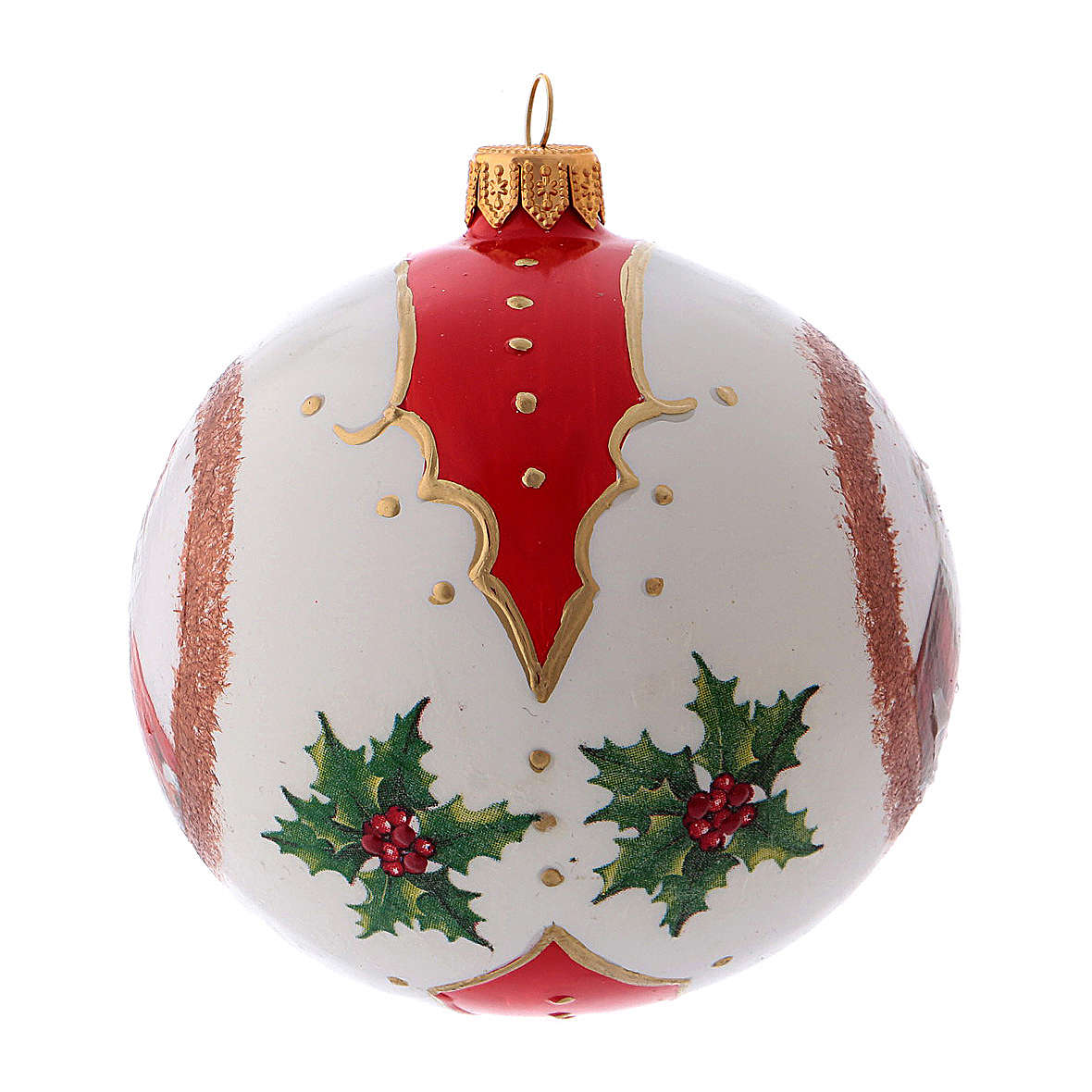 Boule De Noël Ancienne - Cristallin Soufflé Marbré Blanc - France